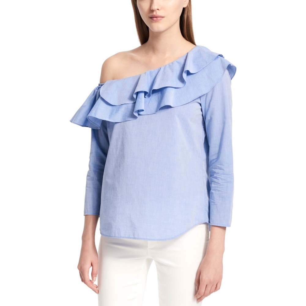 NWT Calvin Klein ruffle off shoulder top blue